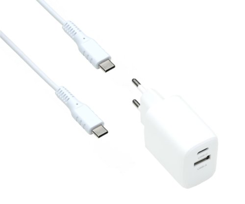Adaptador de carga USB PD/QC 3.0 incl. cable C-C, blanco 20 W, 3,6 V~5,9 V/3 A; 6~9 V/2 A; 9 V~12 V/1,5 A